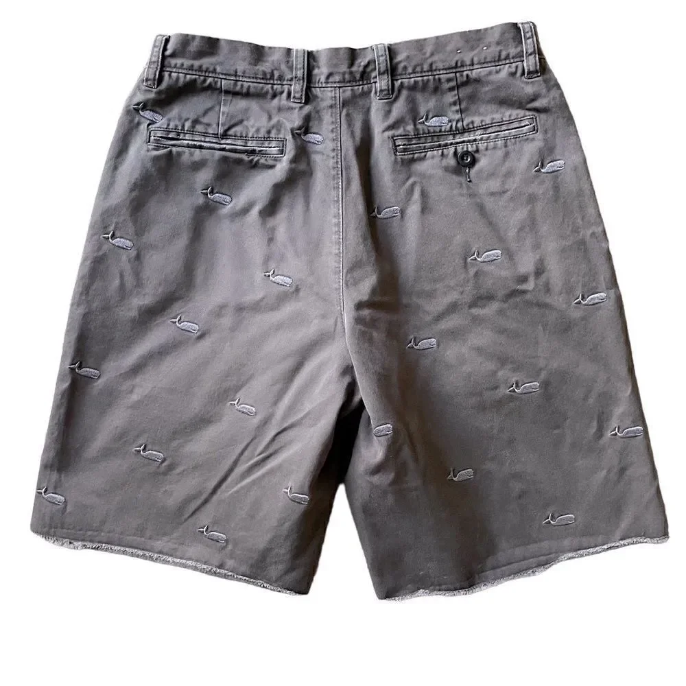 J Crew Dark Gray Distressed Signature Whale Embroidered Shorts Men’s Size 31 W